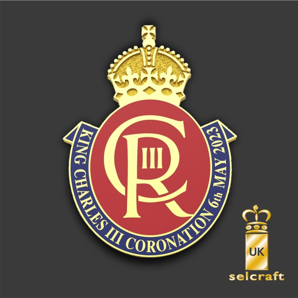 image showing an item of commemorative costume jewellery created in celebration of the coronation of King Charles III by Selcraft UK