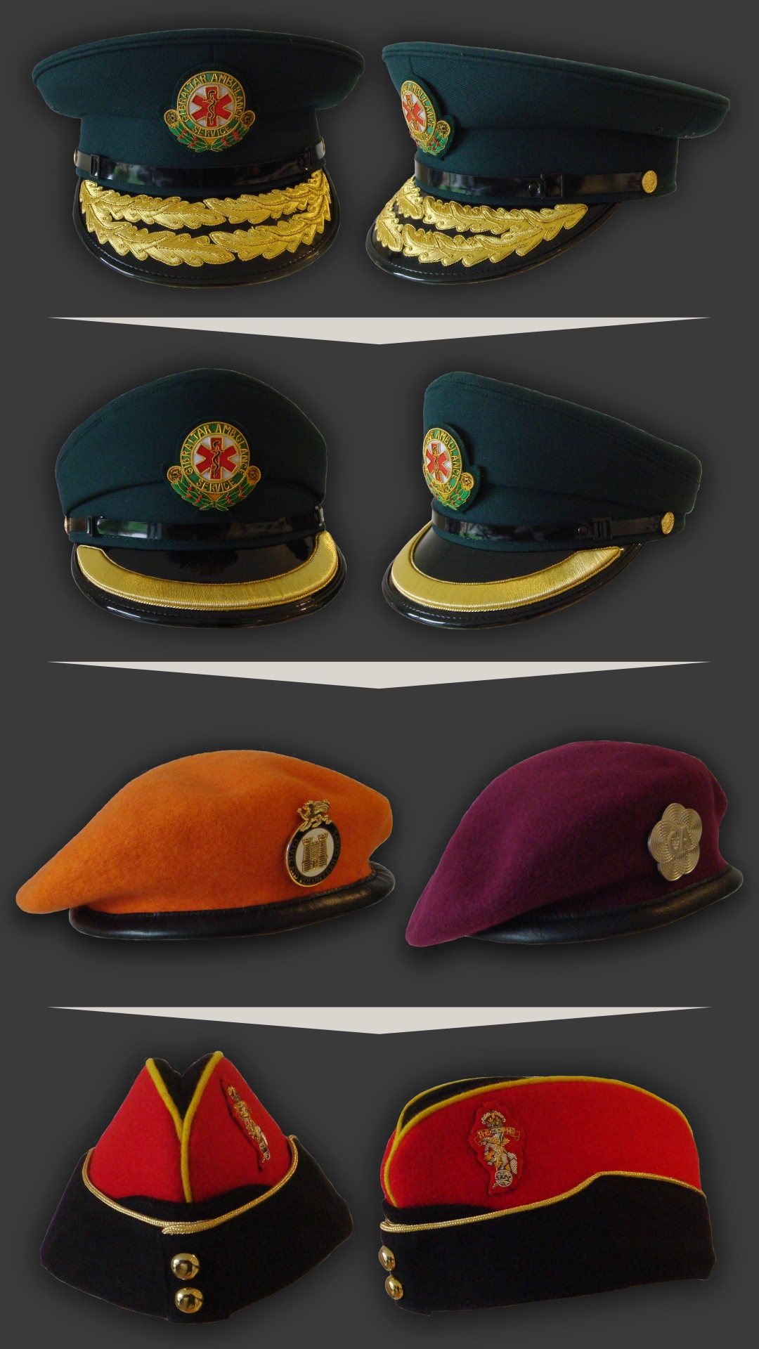 image showing a selection of bespoke uniform berets and caps produced by Selcraft UK